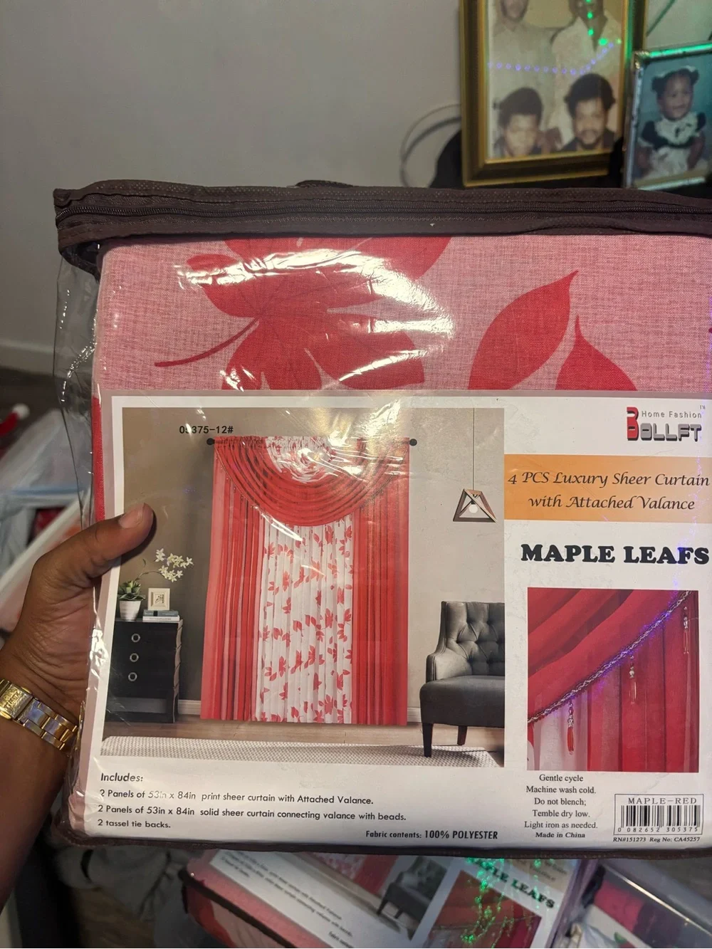 Maple Leafs Red Sheer Curtain Set with Attached Valance